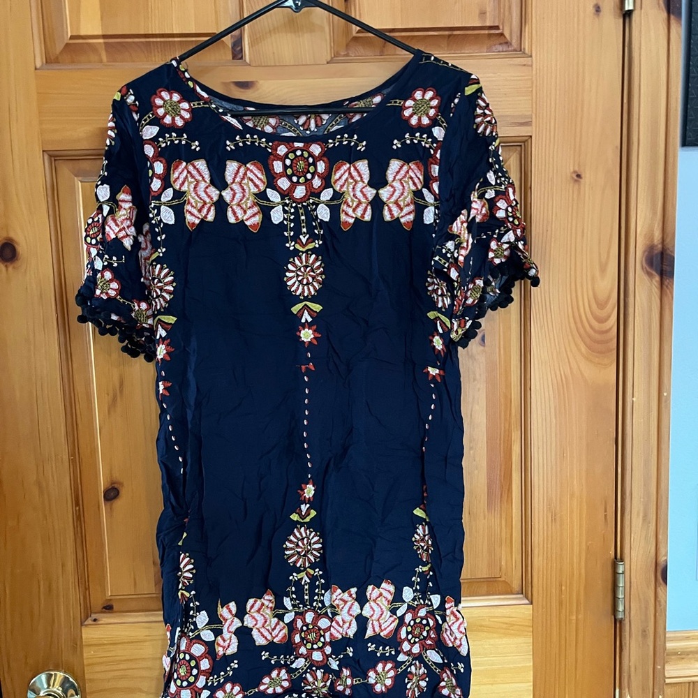 Anthropologie Navy Embroidered Dress